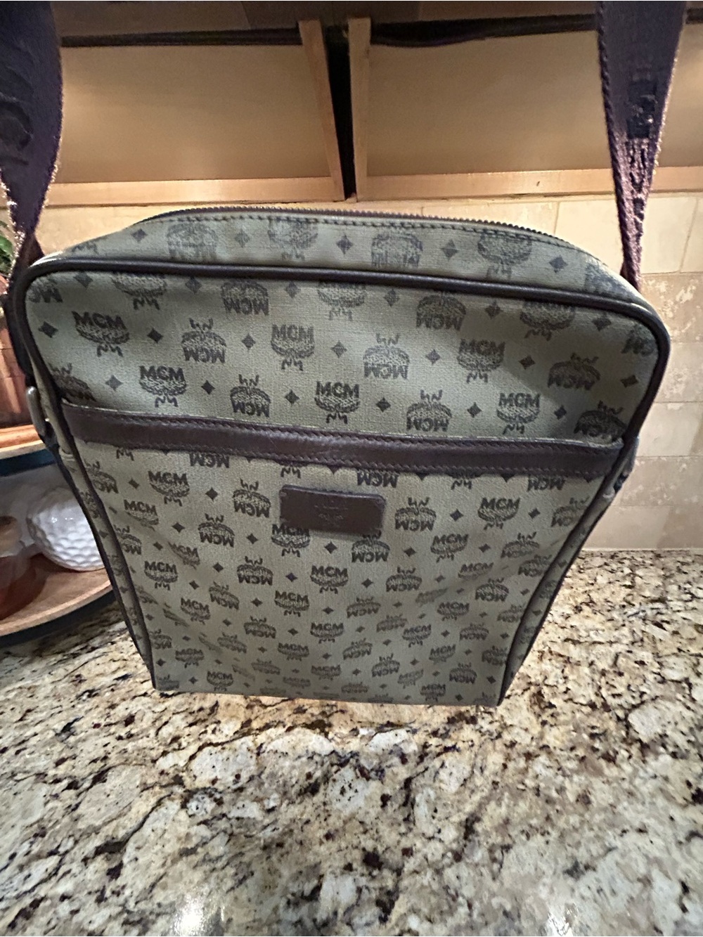 MCM Unisex PVC Leather Crossbody Bag Olive Green - Picture 7 of 8